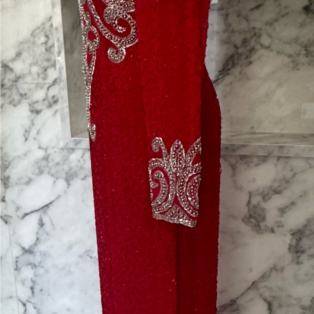 Alyce Designs Sequence Embroidered long sleeve Red Dress Size 6